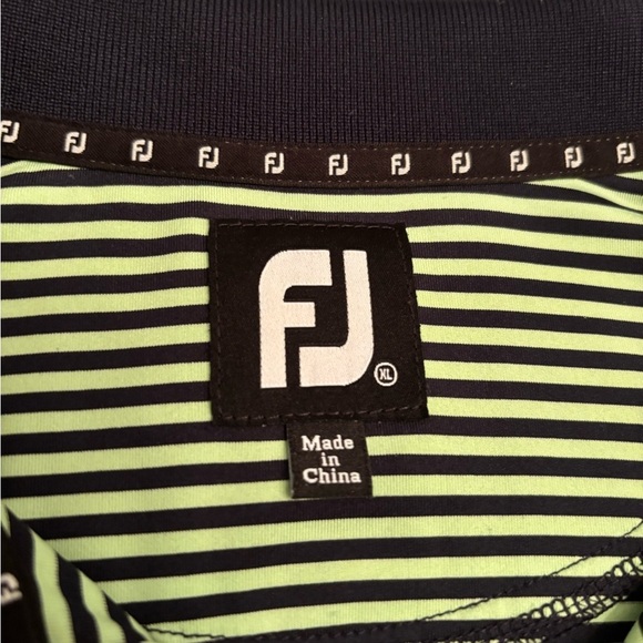 FootJoy Men’s XL Golf Polo Shirt – Navy & Lime Green Striped - Picture 2 of 5